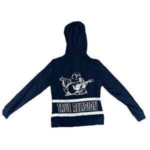 True Religion Buddha Hoodie Full Zip Womens XS Black & Gold Y2K 2000s